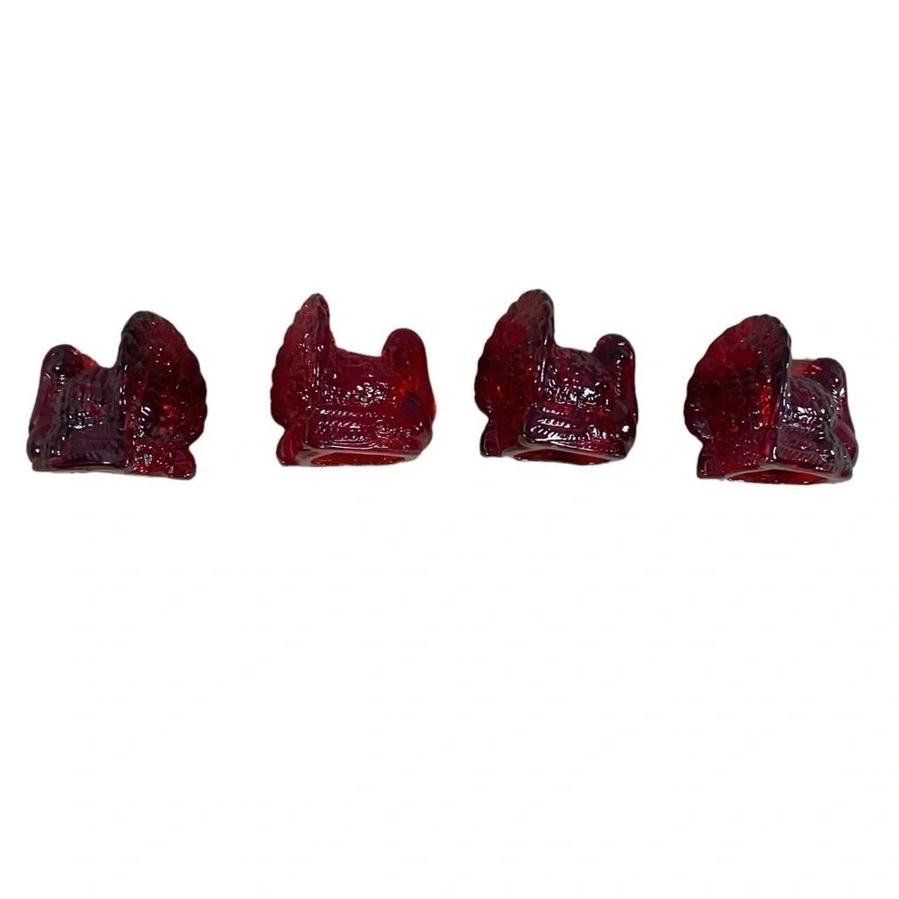 4 Williams-Sonoma Cranberry Turkeys Tapers Candles Holder Cranberry Amberina